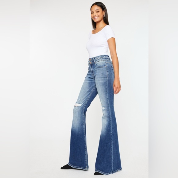 Kancan High Rise Wide Waistband Flare Jeans - Picture 3 of 9